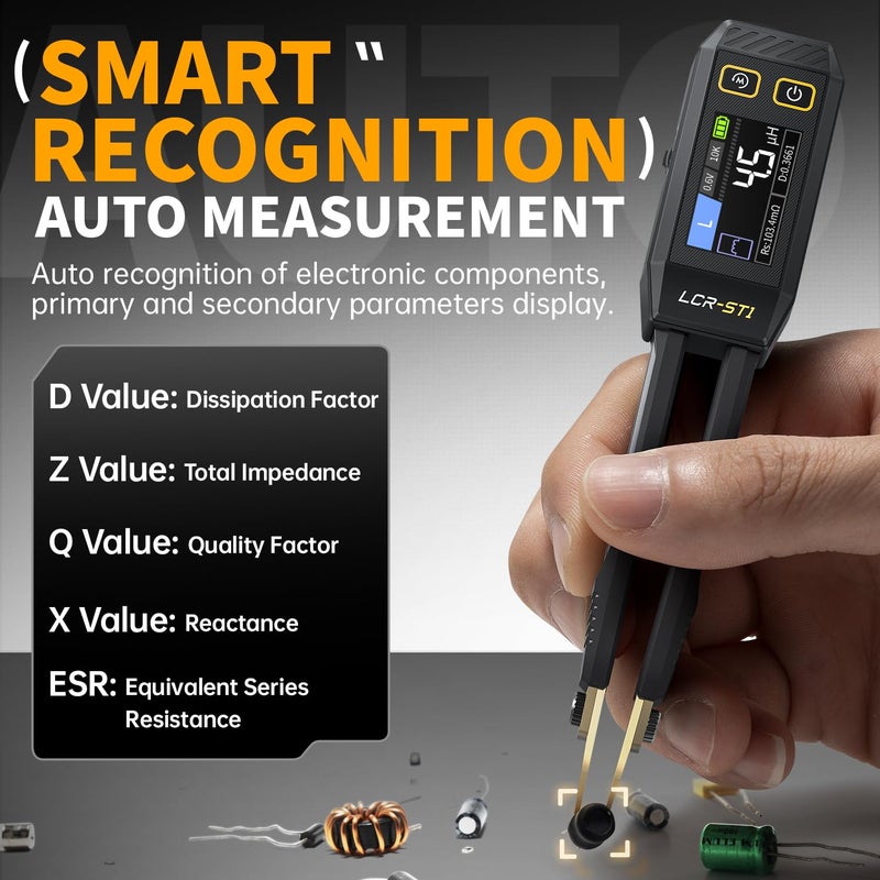 VQP LCR-ST1 LCR Meter, 100Hz/1kHz/10kHz LCR Meter Tweezers, Mini Smart SMD Tester ESR Meter, Diode Continuity Tester, Inductance Capacitance Meter, Auto Component Recognition - Image 4